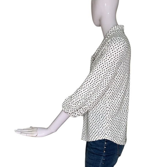 Adrianna Papell Top 3/4 Sleeve Bow Tie White Base Black Dipsy Floral Print Sz S - Picture 6 of 10